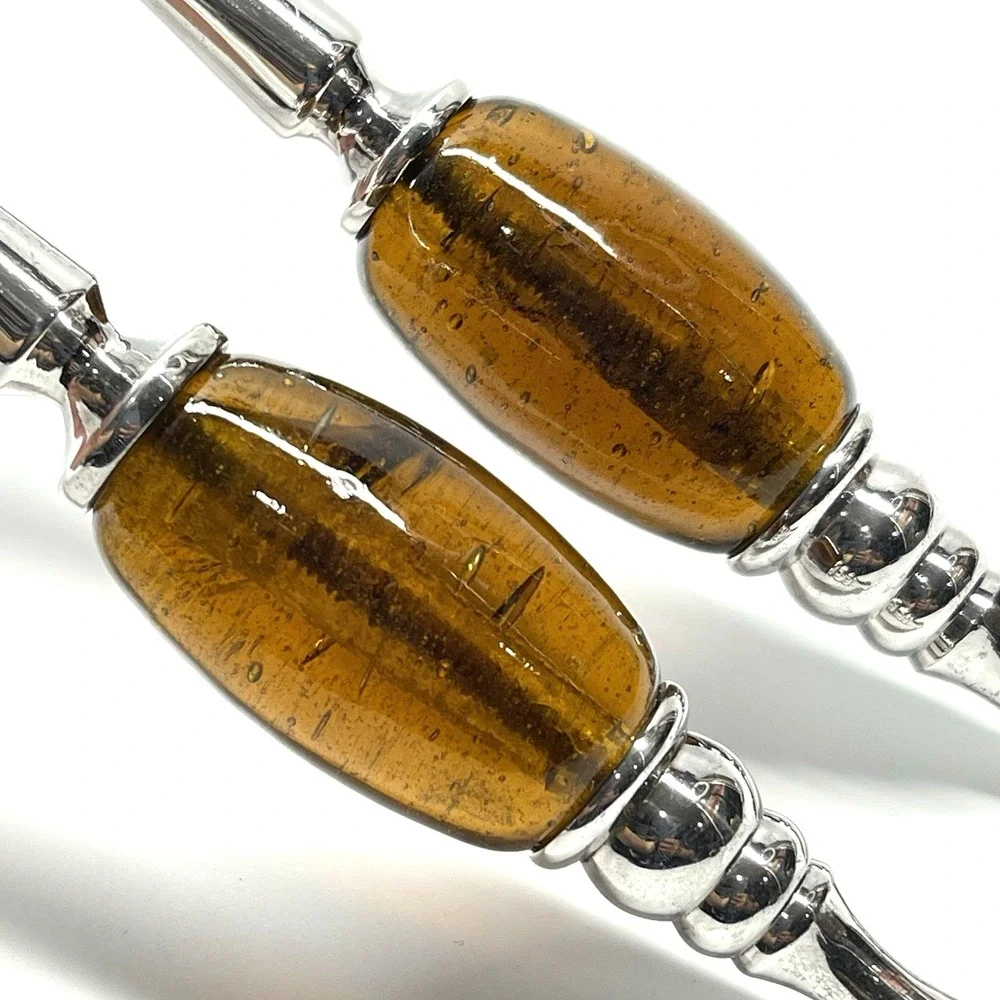 Serving Utensils Set Stainless Steel Amber Glass Handle Fork And Spoon Unbranded